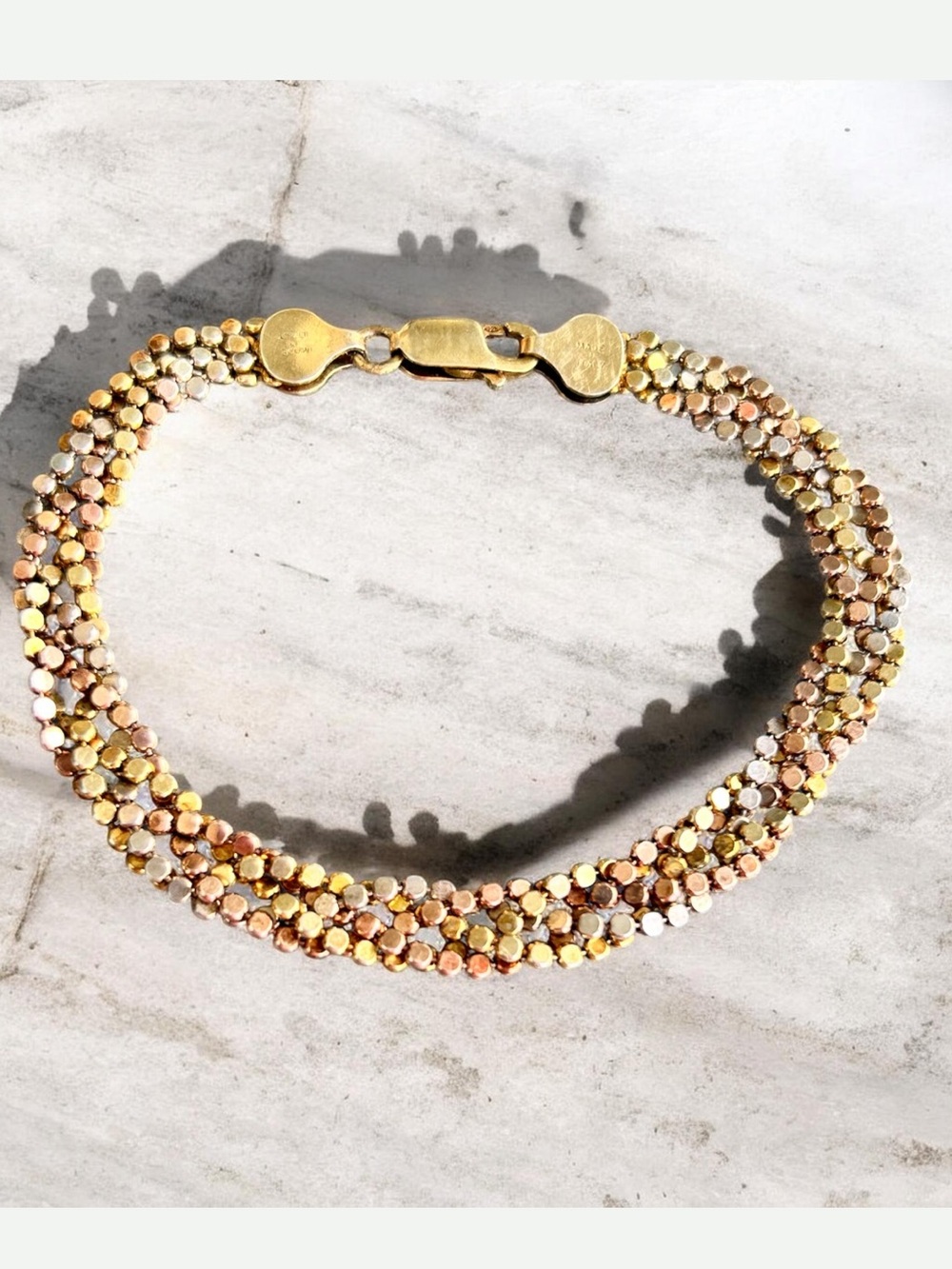 Vintage 1970’s Italy Milor Sterling/Gold/Rose Gold Stamped Braided Bracelet